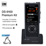 DS-9100CA Professional Dictation Recorder with CR-21 Cradle, F-5AC Power Adapter, and 12 Month Subscription License to ODMS Cloud
