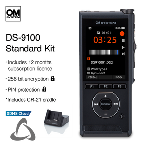 DS-9100C Professional Dictation Recorder with CR-21 Cradle and 12 Month Subscription License to ODMS Cloud