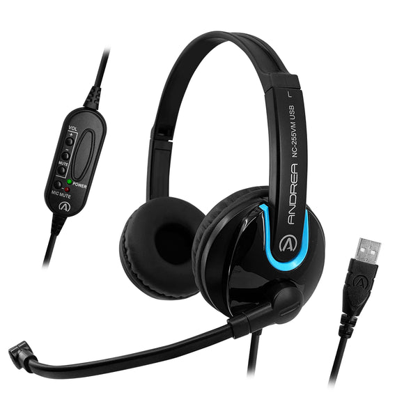 Andrea NC-255VM USB On-Ear Stereo Headset with In-line Volume and Mute Controls